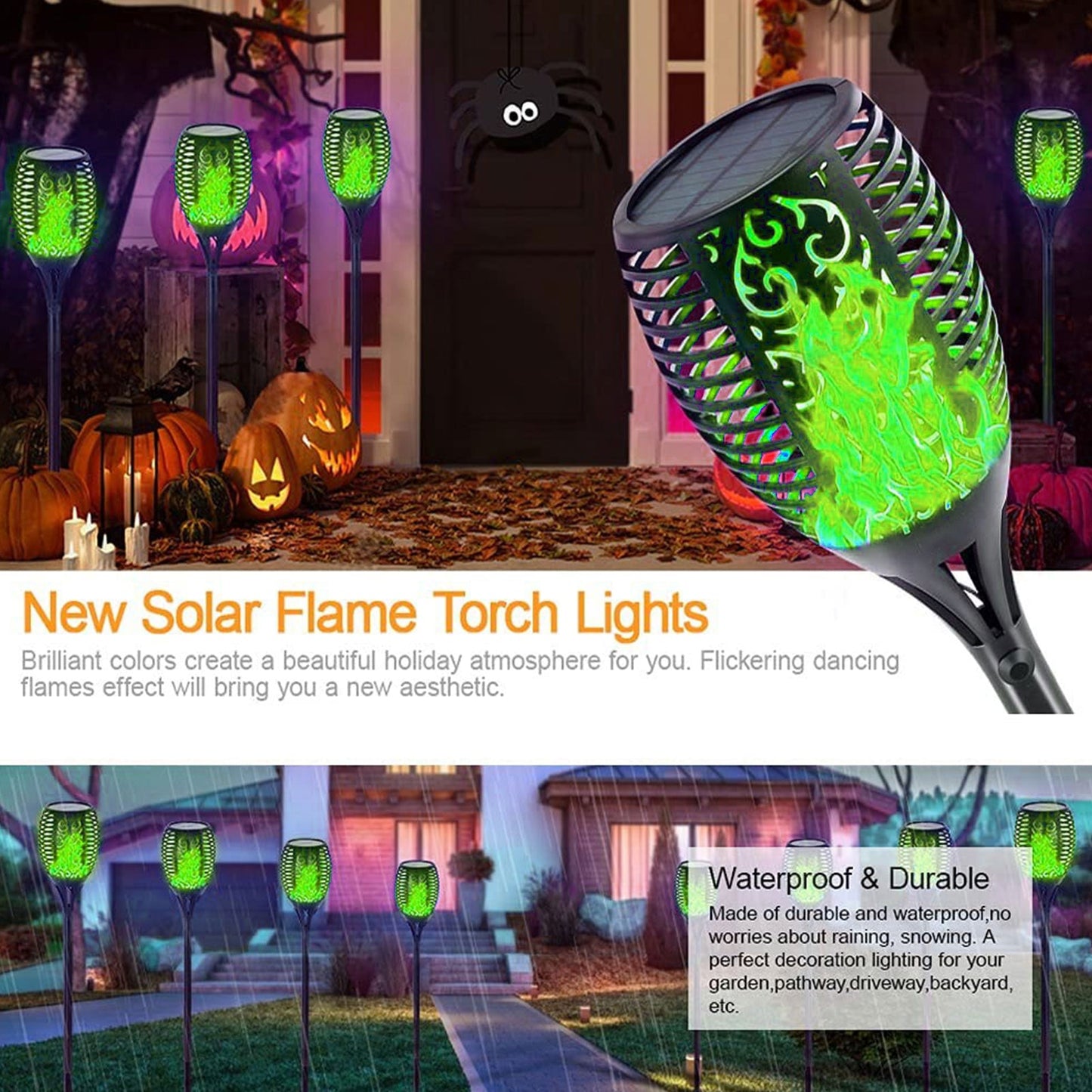 Set of 2 Solar Torch Lights with Flickering Flame Effect