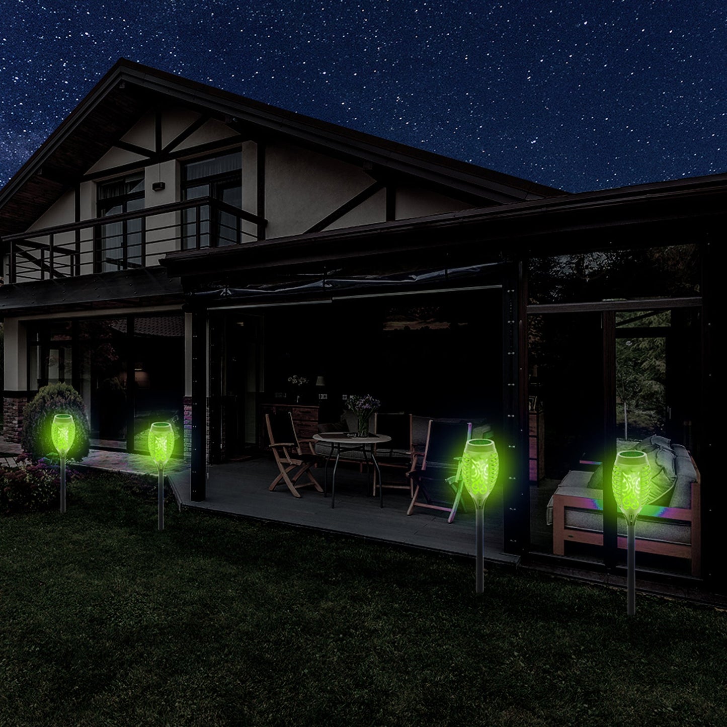 Set of 2 Solar Torch Lights with Flickering Flame Effect