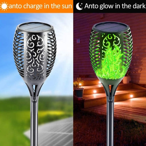 Set of 2 Solar Torch Lights with Flickering Flame Effect