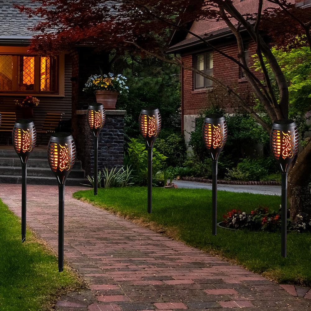Set of 2 Solar Torch Lights with Flickering Flame Effect