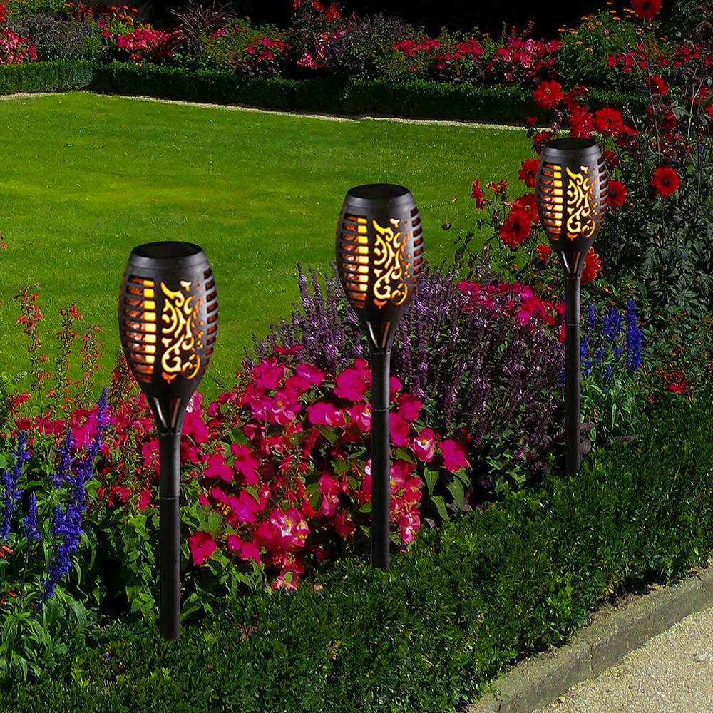 Set of 2 Solar Torch Lights with Flickering Flame Effect