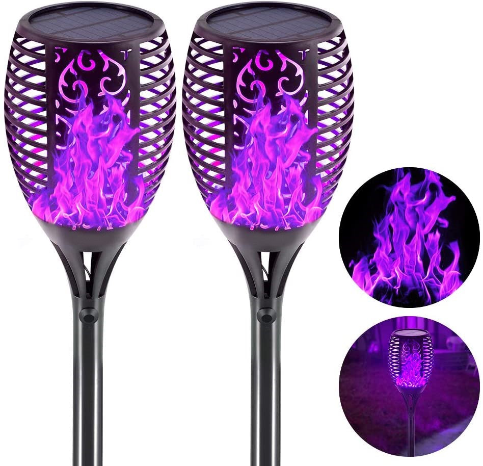 Set of 2 Solar Torch Lights with Flickering Flame Effect