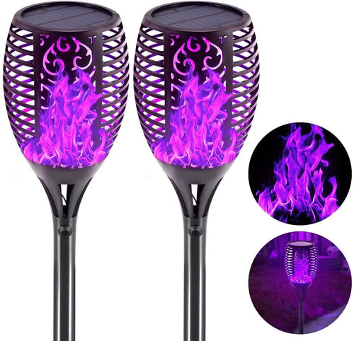 Set of 2 Solar Torch Lights with Flickering Flame Effect