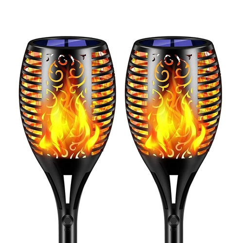 Set of 2 Solar Torch Lights with Flickering Flame Effect