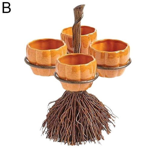 Halloween Broom Pumpkin Snack Bowl Rack