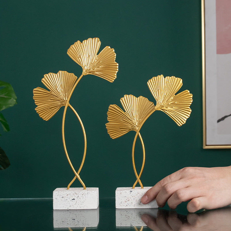 Nordic Marble-Base Ginkgo Leaf Metal Ornament