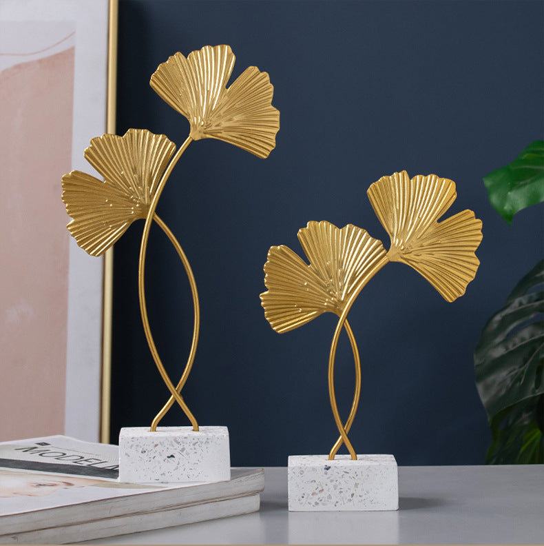 Nordic Marble-Base Ginkgo Leaf Metal Ornament