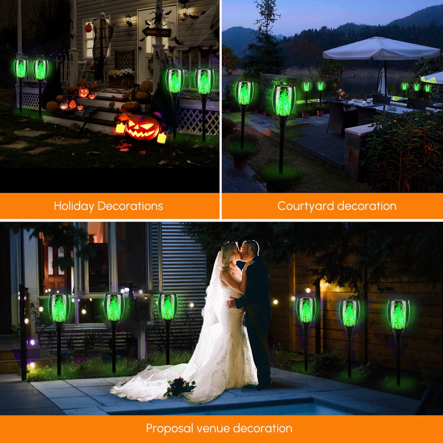 Set of 2 Solar Torch Lights with Flickering Flame Effect
