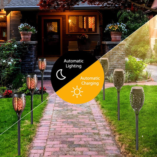 Set of 2 Solar Torch Lights with Flickering Flame Effect