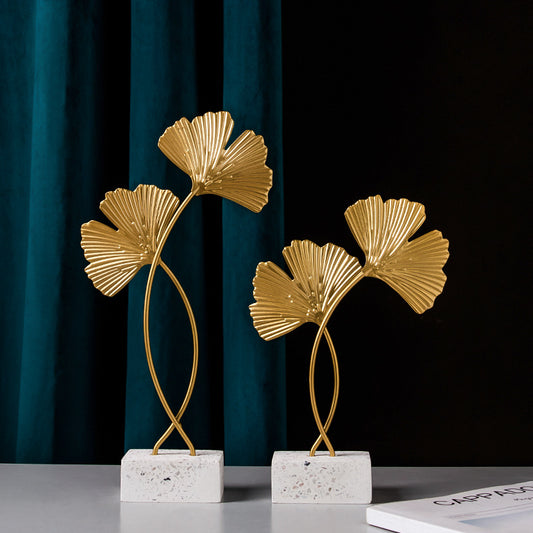 Nordic Marble-Base Ginkgo Leaf Metal Ornament